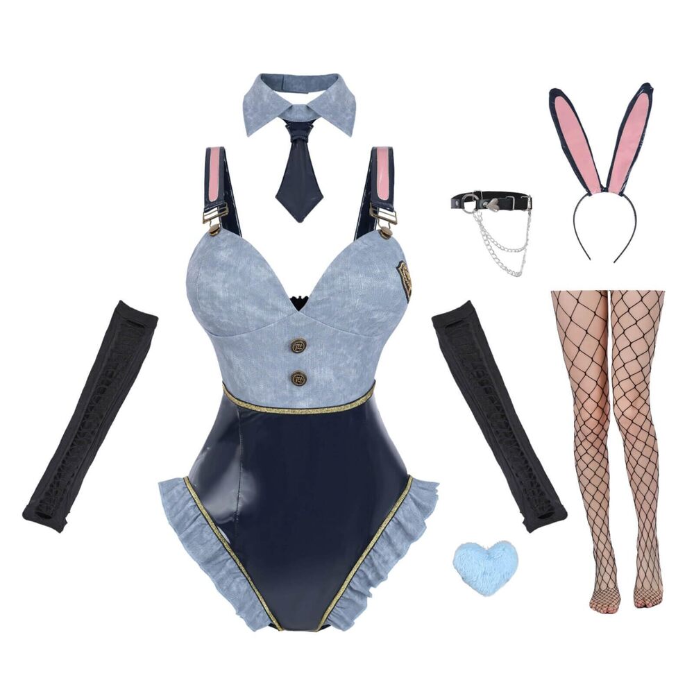 9684 Bunny Police Adult Bunny Girl Cosplay Halloween Costume Blue, XXL